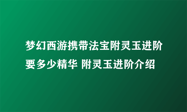 梦幻西游携带法宝附灵玉进阶要多少精华 附灵玉进阶介绍