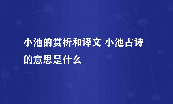 小池的赏析和译文 小池古诗的意思是什么