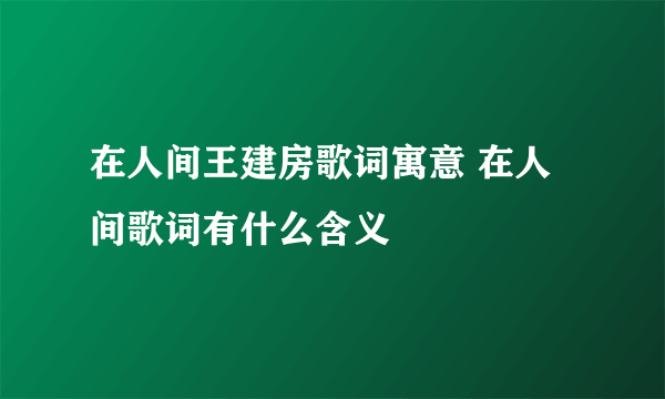 在人间王建房歌词寓意 在人间歌词有什么含义