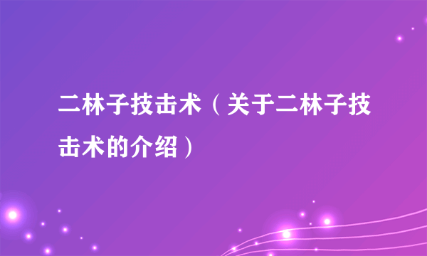 二林子技击术（关于二林子技击术的介绍）