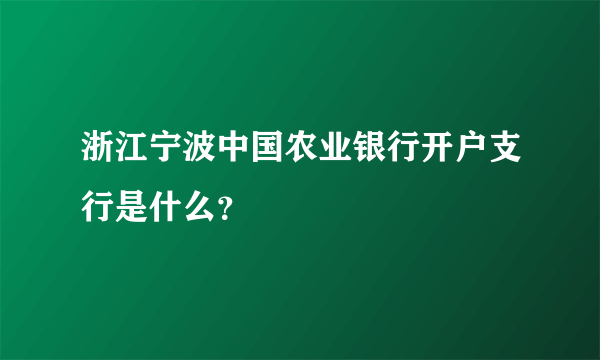 浙江宁波中国农业银行开户支行是什么？