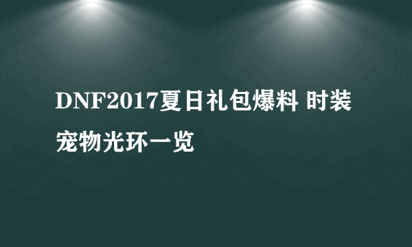 DNF2017夏日礼包爆料 时装宠物光环一览