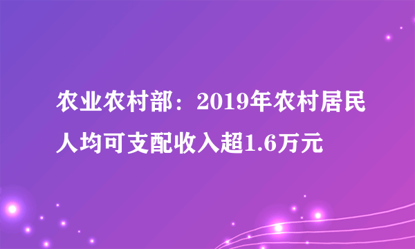 农业农村部：2019年农村居民人均可支配收入超1.6万元