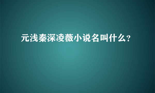 元浅秦深凌薇小说名叫什么？