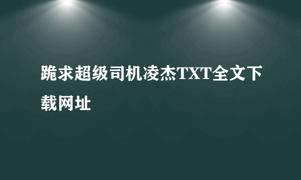 跪求超级司机凌杰TXT全文下载网址