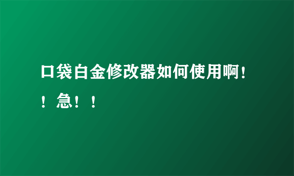 口袋白金修改器如何使用啊！！急！！