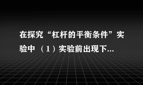 在探究“杠杆的平衡条件”实验中 （1）实验前出现下图甲所示情况，为了使杠杆在水平位置平衡，应将杠杆