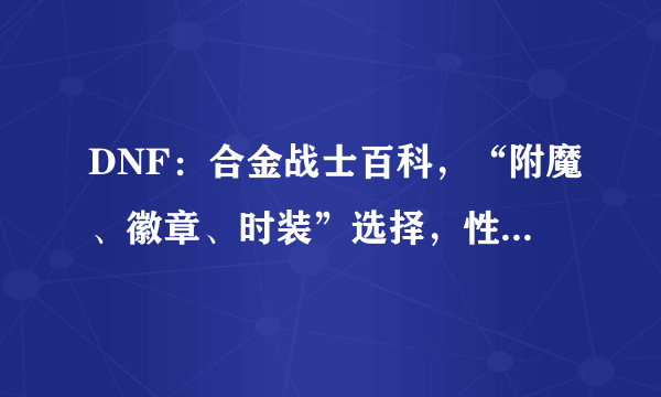 DNF：合金战士百科，“附魔、徽章、时装”选择，性价比玩法推荐