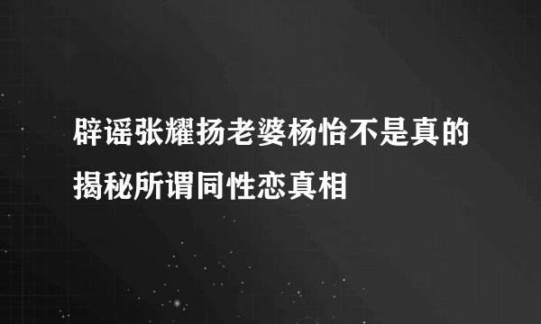 辟谣张耀扬老婆杨怡不是真的揭秘所谓同性恋真相