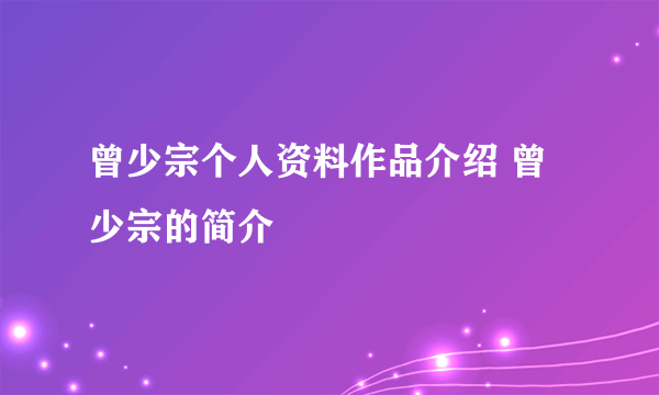 曾少宗个人资料作品介绍 曾少宗的简介