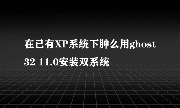 在已有XP系统下肿么用ghost32 11.0安装双系统