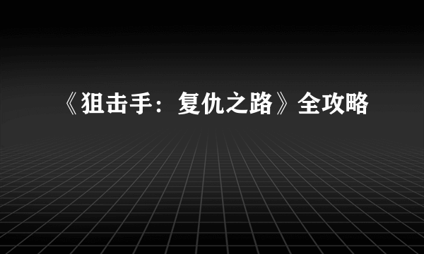 《狙击手：复仇之路》全攻略