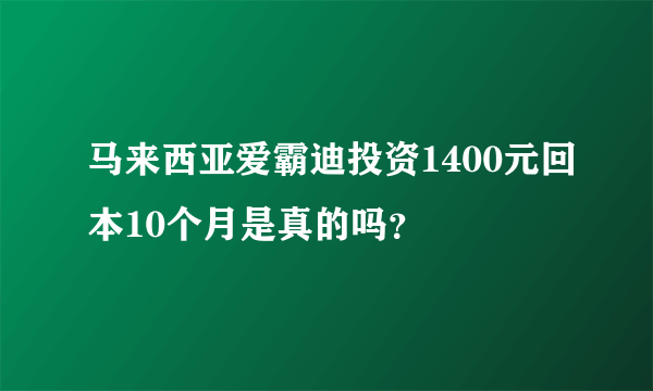 马来西亚爱霸迪投资1400元回本10个月是真的吗？