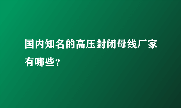 国内知名的高压封闭母线厂家有哪些？