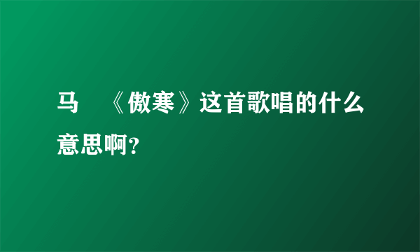 马頔《傲寒》这首歌唱的什么意思啊？