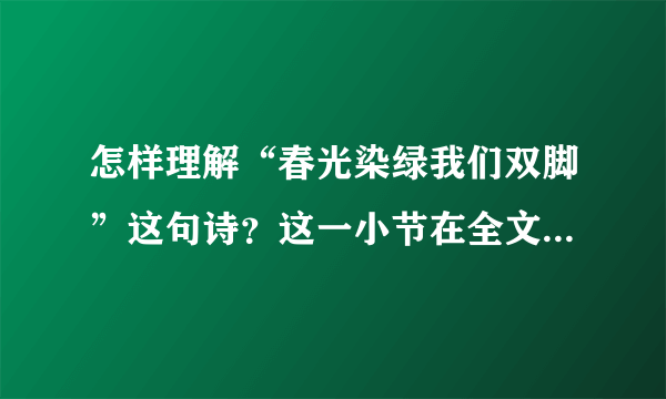 怎样理解“春光染绿我们双脚”这句诗？这一小节在全文中起到什么作用？表达了作者