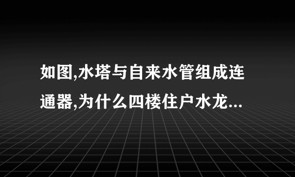 如图,水塔与自来水管组成连通器,为什么四楼住户水龙头所受的压强要从水塔的水平面算起呢?