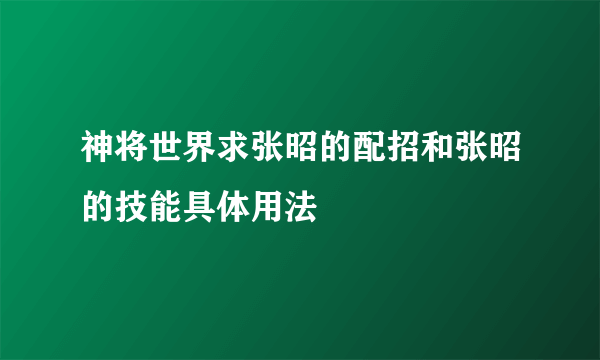 神将世界求张昭的配招和张昭的技能具体用法