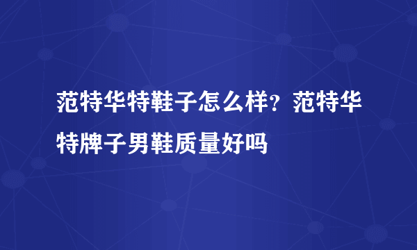 范特华特鞋子怎么样？范特华特牌子男鞋质量好吗