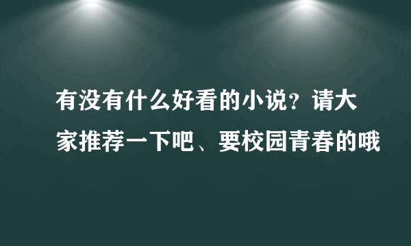 有没有什么好看的小说？请大家推荐一下吧、要校园青春的哦