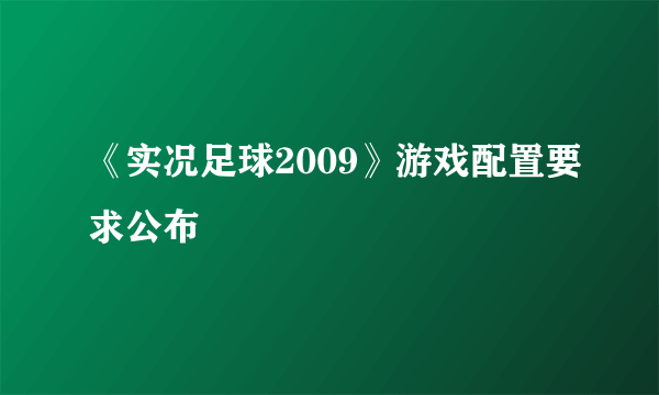 《实况足球2009》游戏配置要求公布