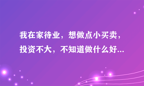 我在家待业，想做点小买卖，投资不大，不知道做什么好，希望大家出点主意