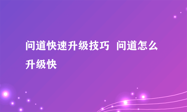 问道快速升级技巧  问道怎么升级快