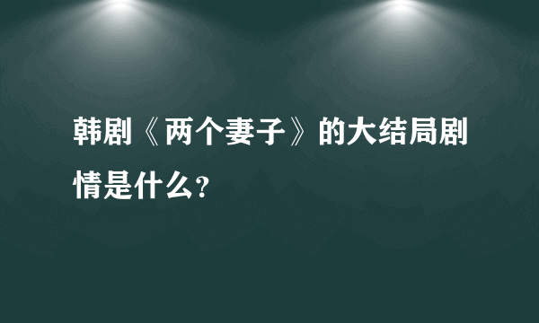 韩剧《两个妻子》的大结局剧情是什么？