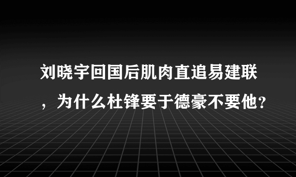 刘晓宇回国后肌肉直追易建联，为什么杜锋要于德豪不要他？