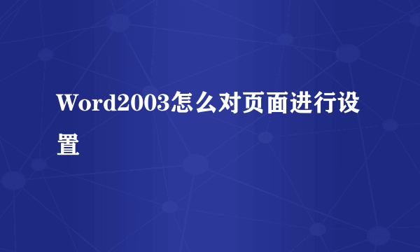 Word2003怎么对页面进行设置