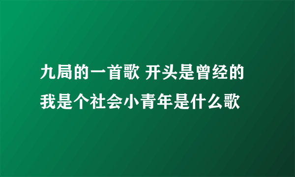 九局的一首歌 开头是曾经的我是个社会小青年是什么歌