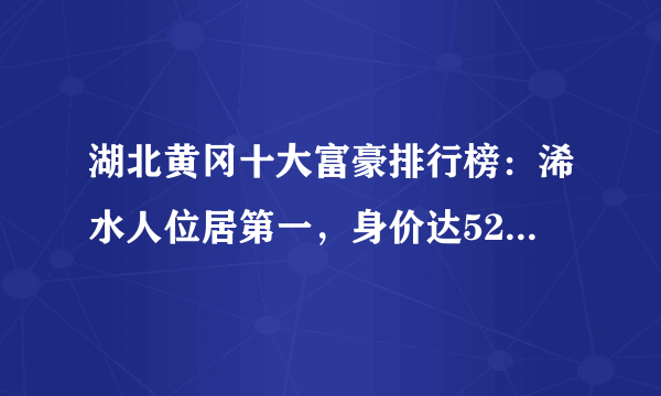 湖北黄冈十大富豪排行榜：浠水人位居第一，身价达528.7亿元