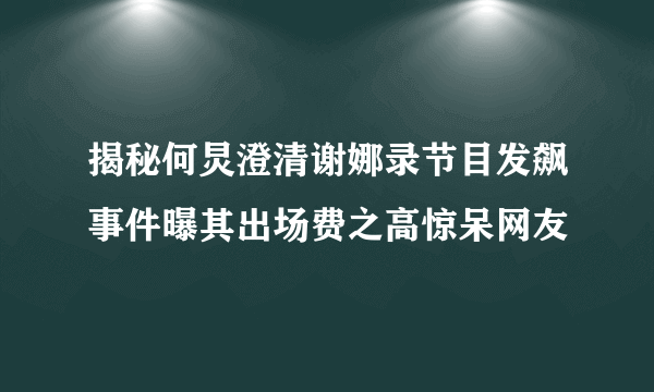 揭秘何炅澄清谢娜录节目发飙事件曝其出场费之高惊呆网友