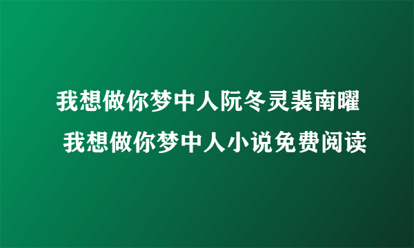 我想做你梦中人阮冬灵裴南曜 我想做你梦中人小说免费阅读