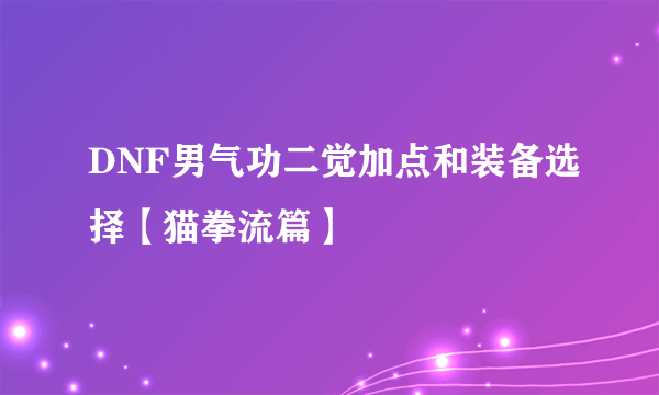 DNF男气功二觉加点和装备选择【猫拳流篇】