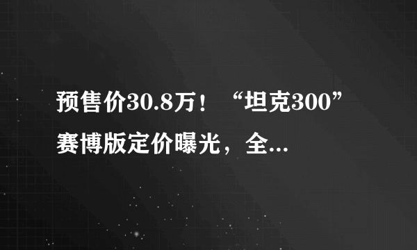 预售价30.8万！“坦克300”赛博版定价曝光，全球限量3000台