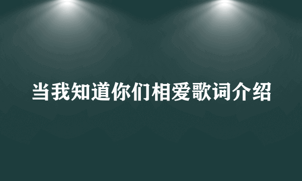 当我知道你们相爱歌词介绍