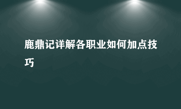 鹿鼎记详解各职业如何加点技巧