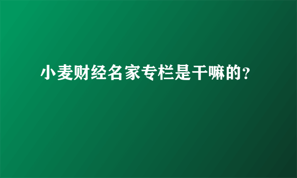 小麦财经名家专栏是干嘛的？