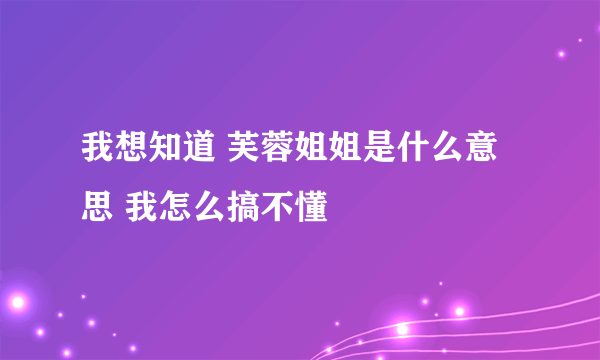 我想知道 芙蓉姐姐是什么意思 我怎么搞不懂