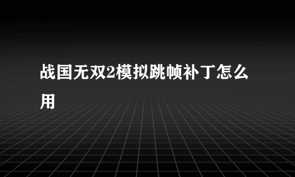 战国无双2模拟跳帧补丁怎么用