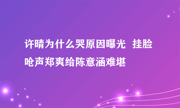 许晴为什么哭原因曝光  挂脸呛声郑爽给陈意涵难堪