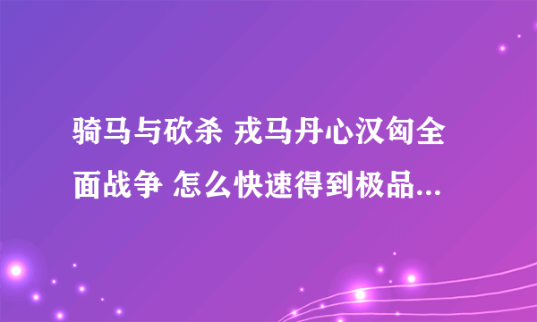 骑马与砍杀 戎马丹心汉匈全面战争 怎么快速得到极品装备 例如轩辕剑啊、什么神驹啊、神甲啊