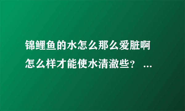 锦鲤鱼的水怎么那么爱脏啊 怎么样才能使水清澈些？ 我一般两周就得换一次水，我的是一米二的缸，