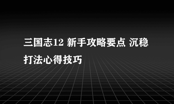 三国志12 新手攻略要点 沉稳打法心得技巧