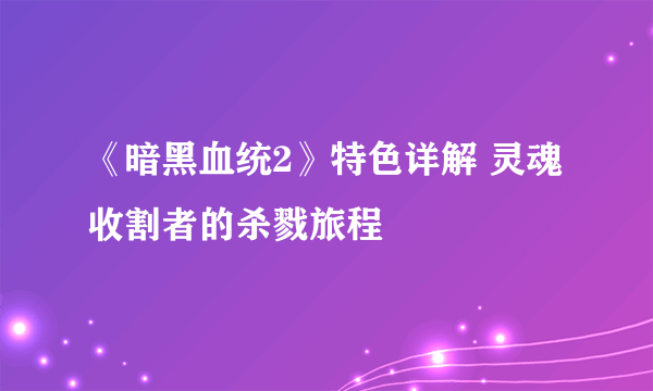 《暗黑血统2》特色详解 灵魂收割者的杀戮旅程