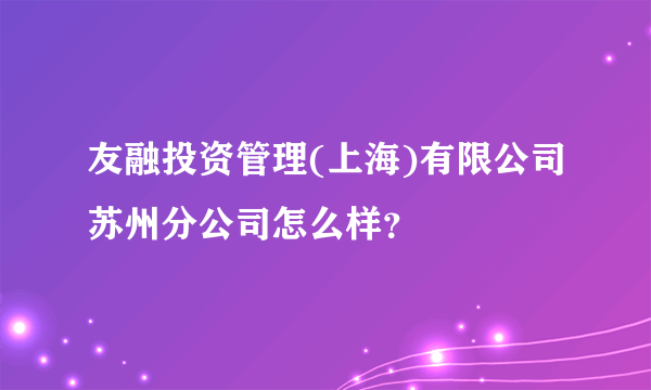 友融投资管理(上海)有限公司苏州分公司怎么样？