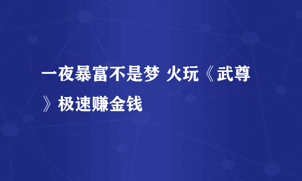 一夜暴富不是梦 火玩《武尊》极速赚金钱