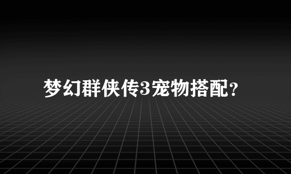 梦幻群侠传3宠物搭配？