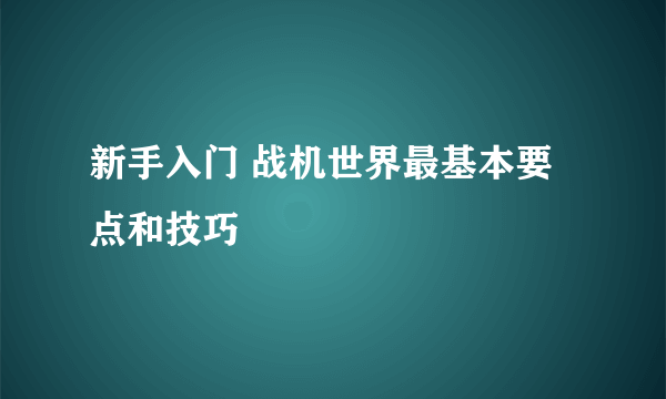 新手入门 战机世界最基本要点和技巧